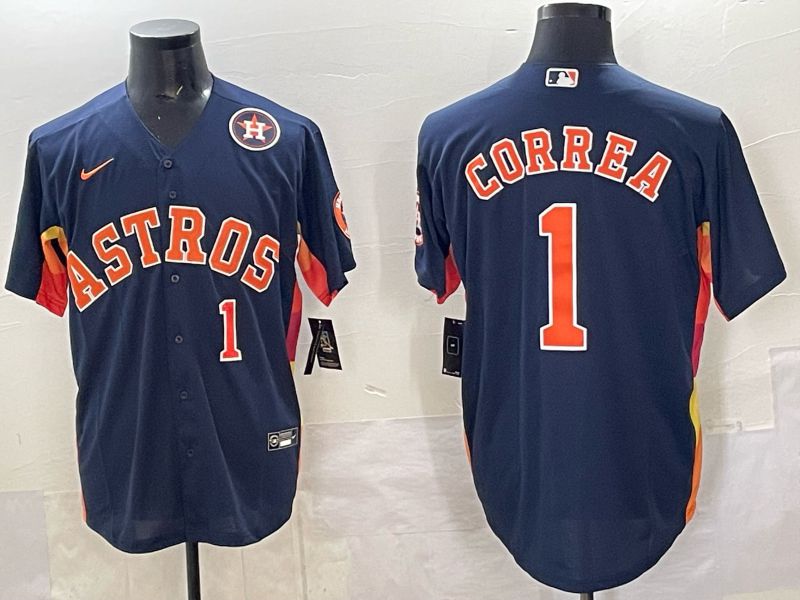 Men 2025 Houston Astros #1 Correa Blue Nike MLB Jersey 8201